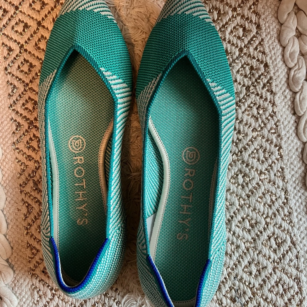 Rothy’s Turquoise Calypso Stripe The Pointe Flats - Picture 6 of 9